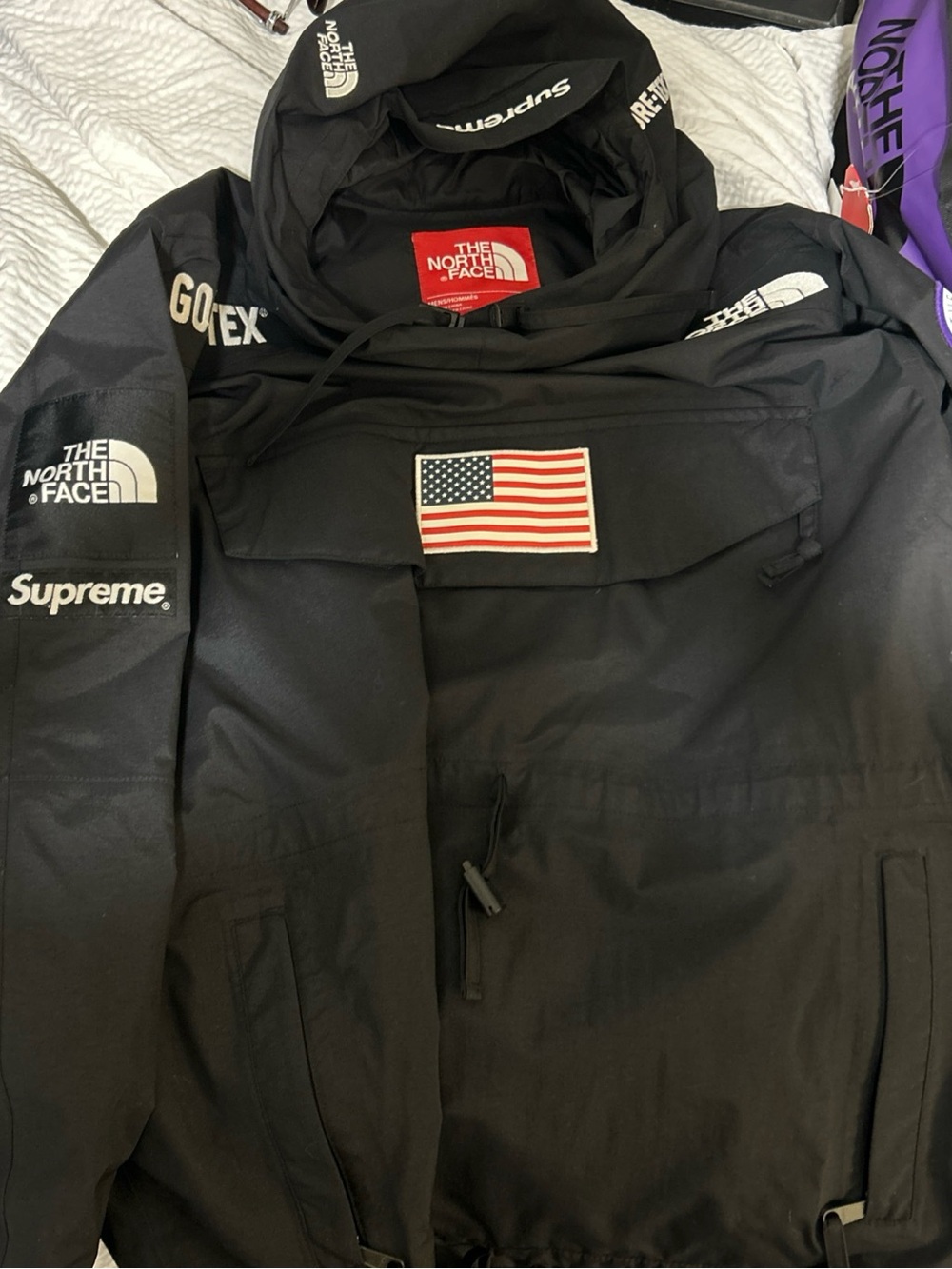 Supreme Black Raincoat with American Flag Patch